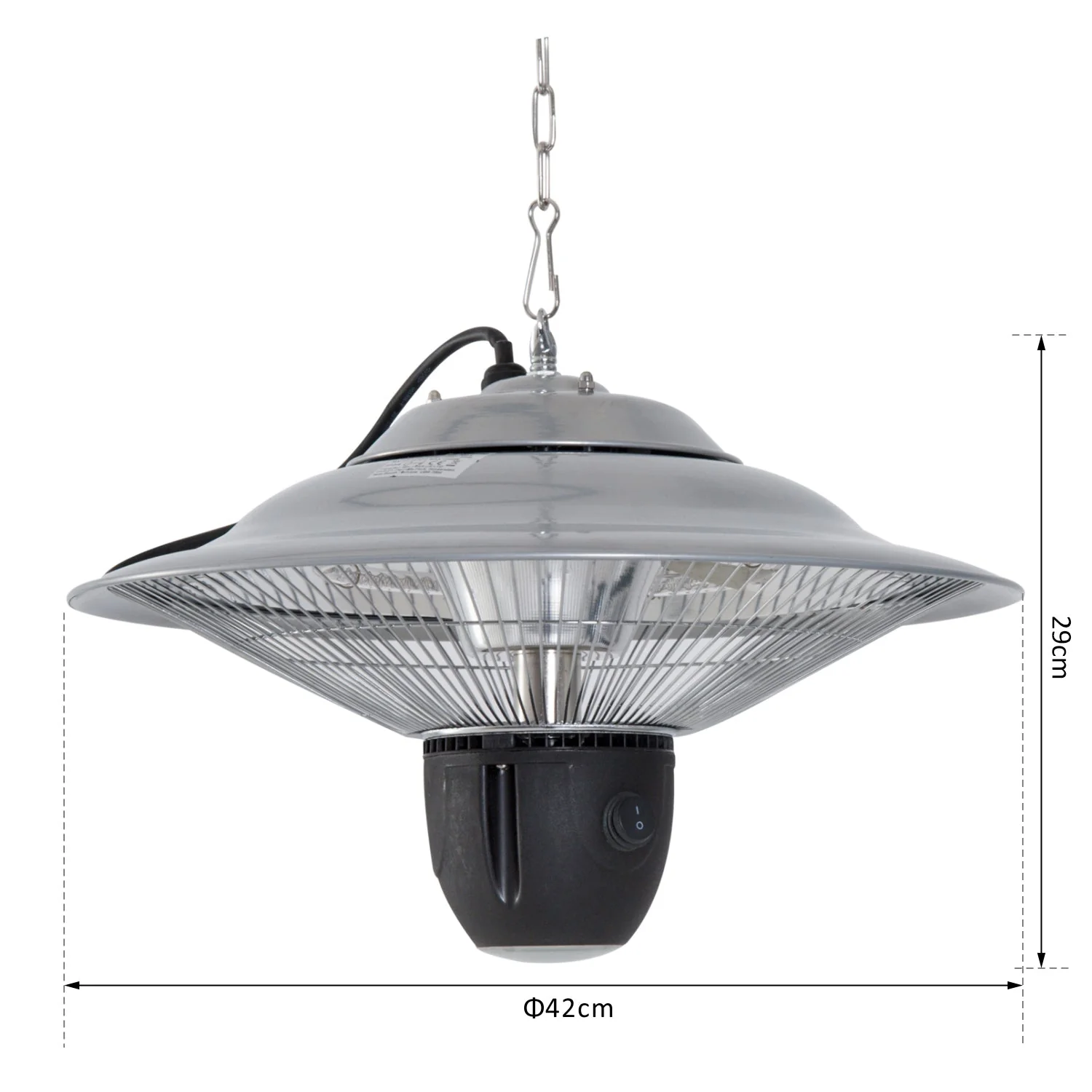 1500W Patio Heater Outdoor Ceiling Mounted Aluminium Halogen Electric Hanging Heating Light with Remote Control and 3 Heat Settings - Image 3