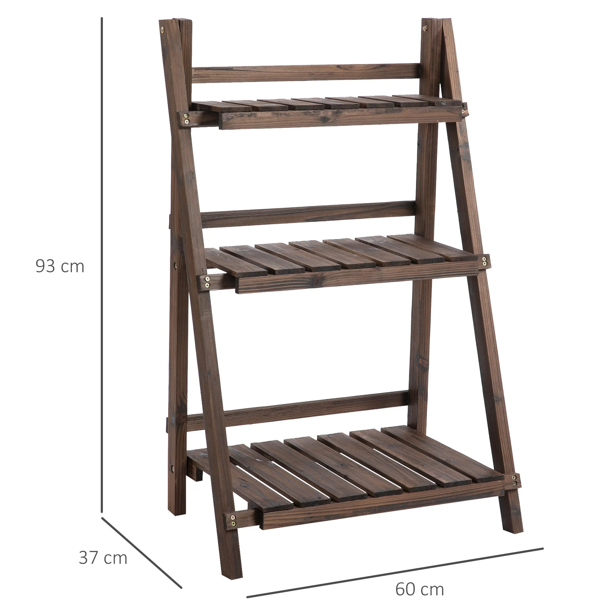 3-Tier Wooden Plant Shelf Foldable Plant Pots Holder Stand Indoor Outdoor 60L x 37W x 93H cm - Image 3