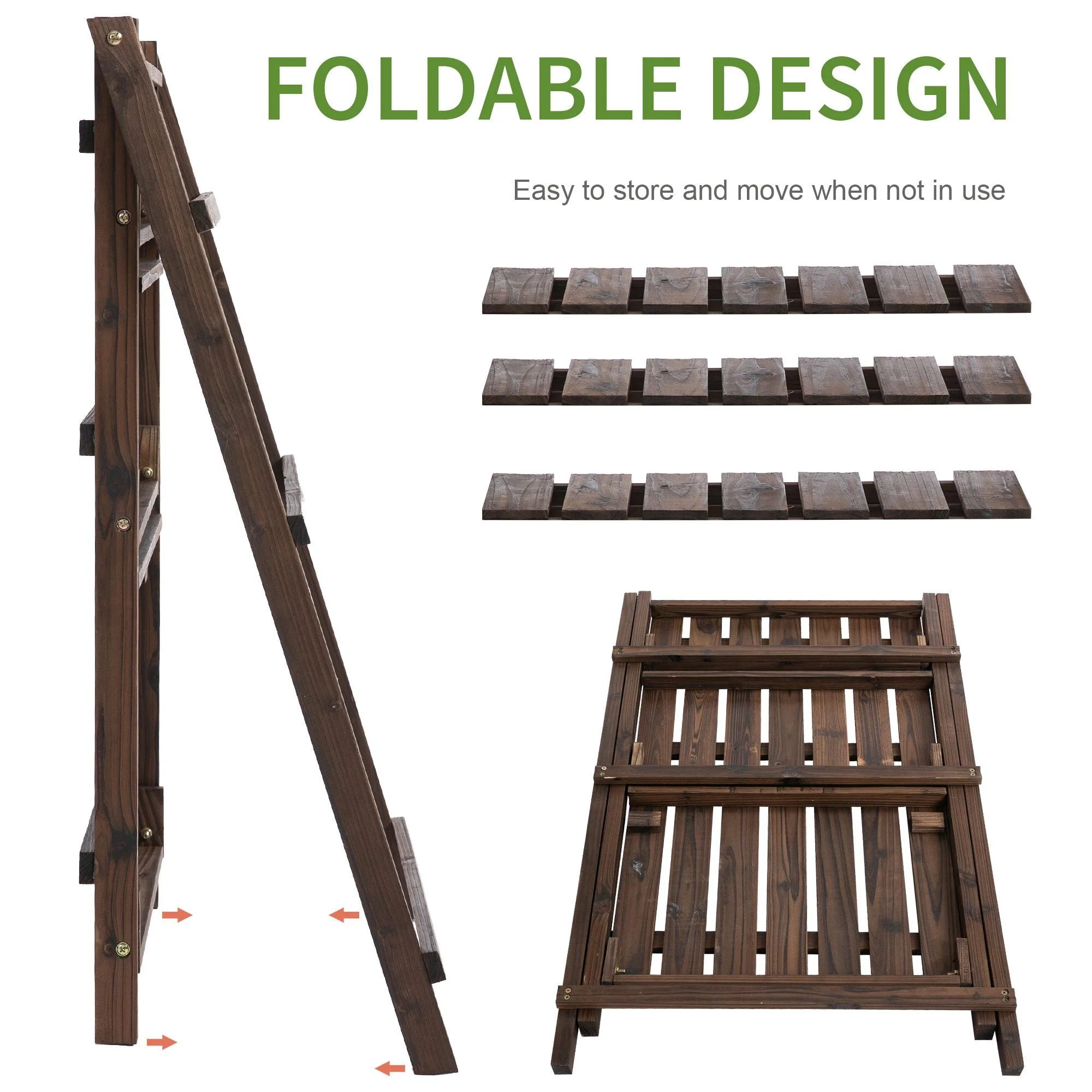 3-Tier Wooden Plant Shelf Foldable Plant Pots Holder Stand Indoor Outdoor 60L x 37W x 93H cm - Image 6