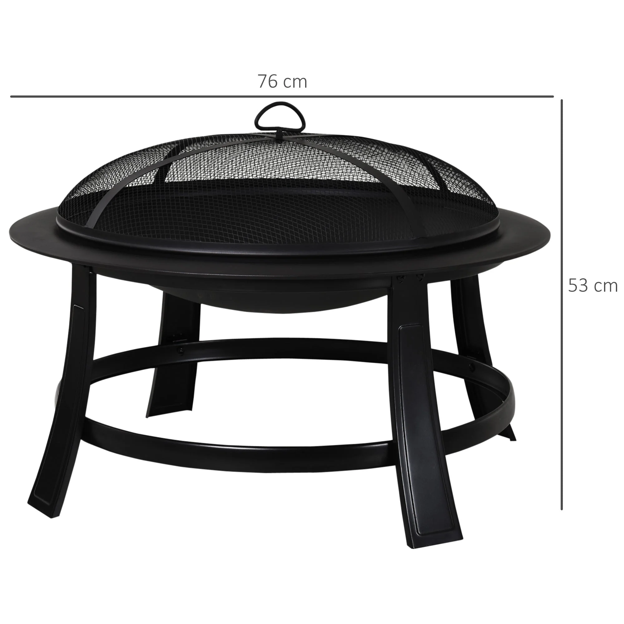 30” Round Metal Fire Pit With Cover-Black - Image 3