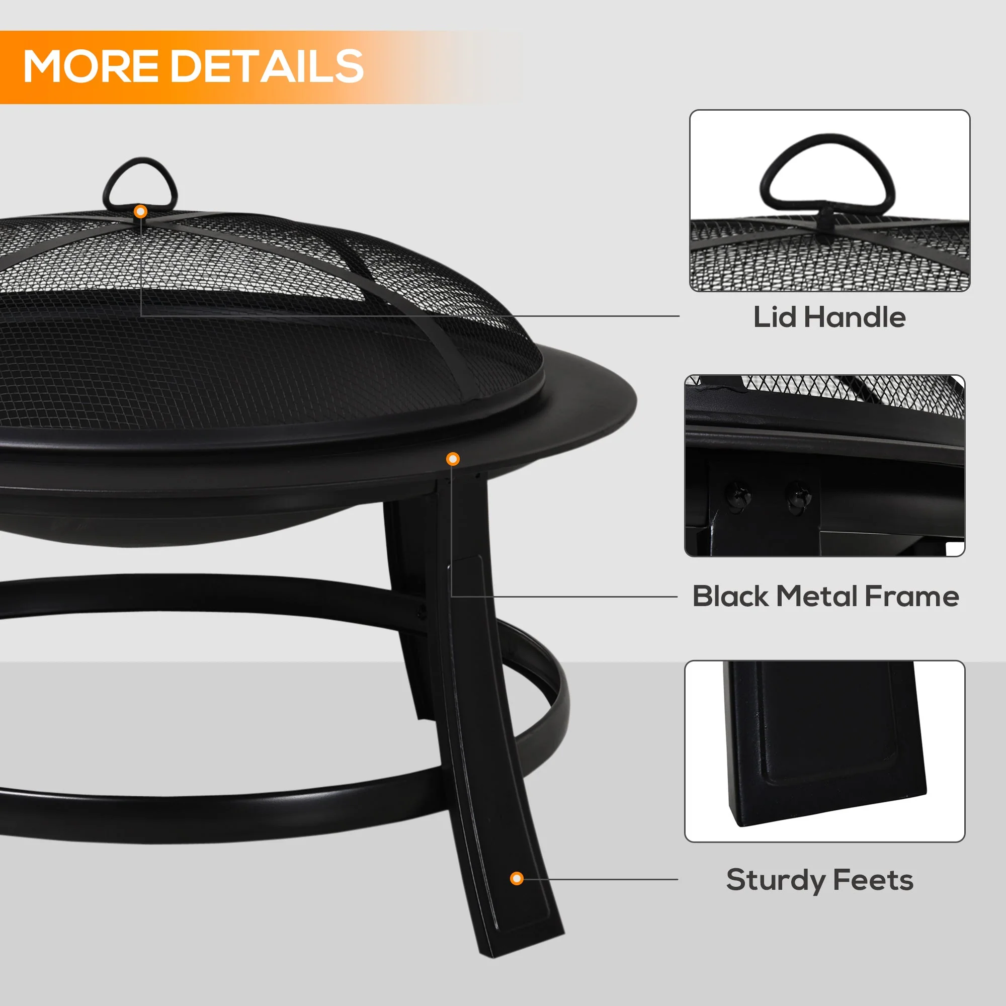 30” Round Metal Fire Pit With Cover-Black - Image 6
