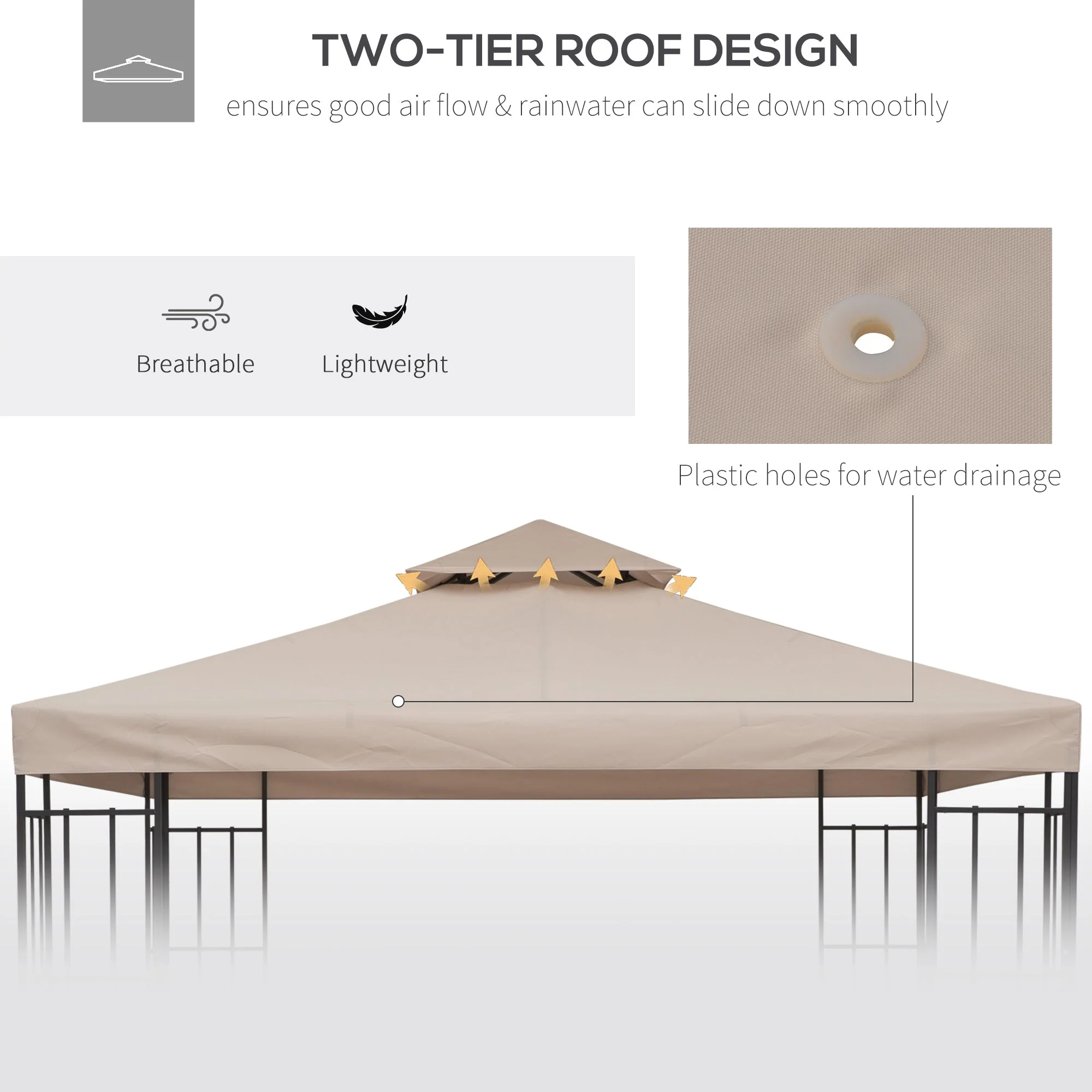 3M Gazebo Top Cover Double Tier Canopy Replacement Pavilion Roof Deep Beige - Image 4