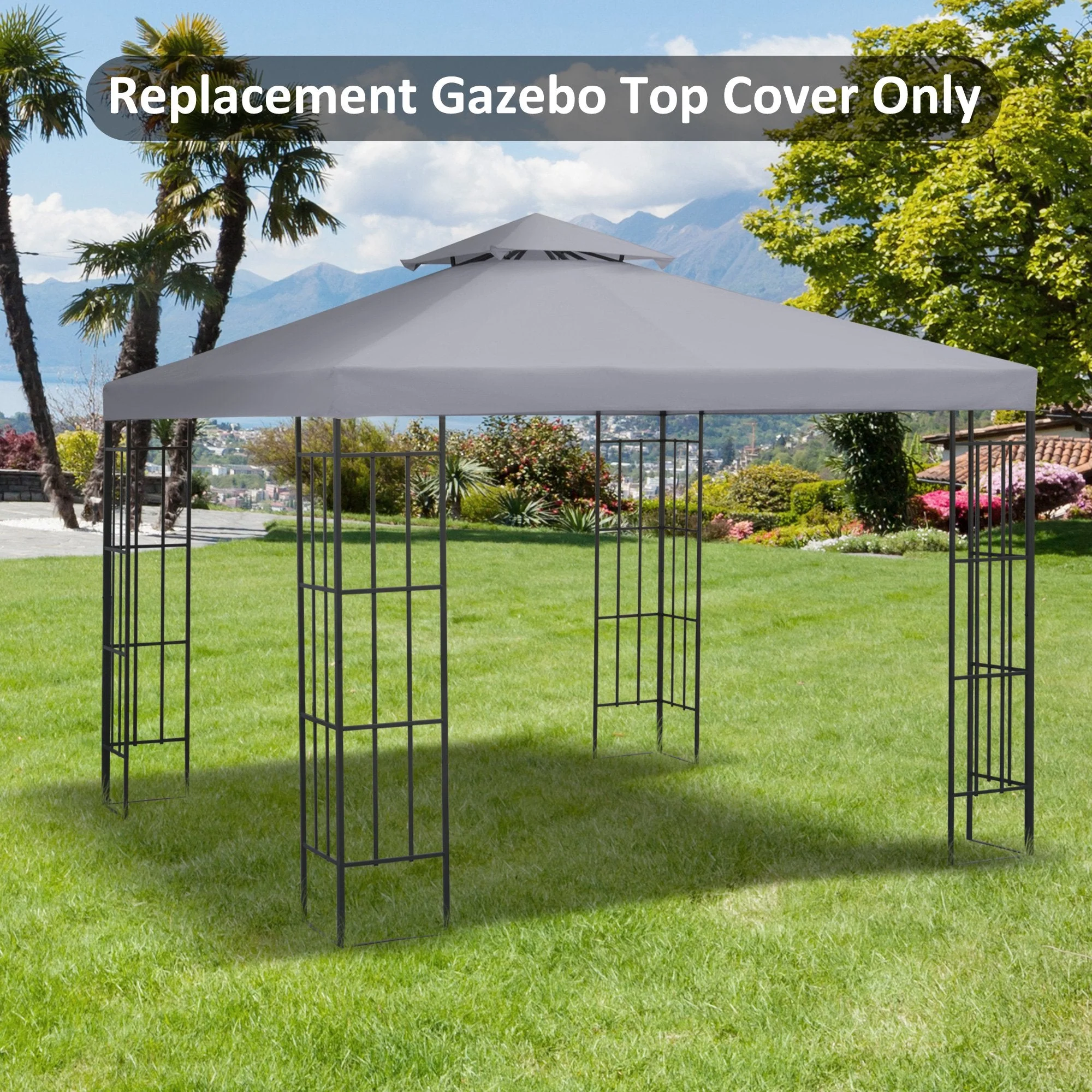 3M Gazebo Top Cover Double Tier Canopy Replacement Pavilion Roof Light Grey - Image 7