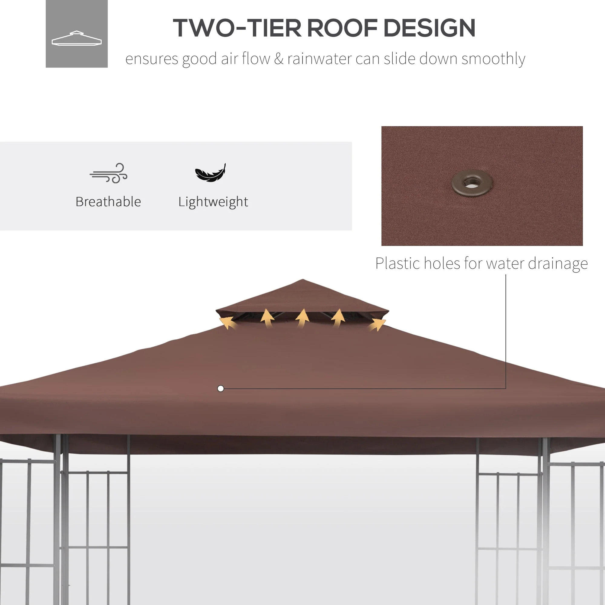 3x3 m Double-Tier Canopy Top Replacement-Coffee - Image 5