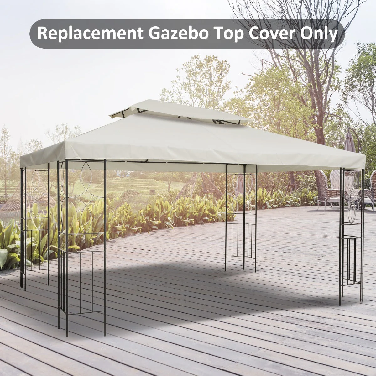 3x4m Gazebo Replacement Roof Canopy 2 Tier Top UV Cover Garden Patio Outdoor Sun Awning Shelters Cream TOP COVER ONLY - Image 4