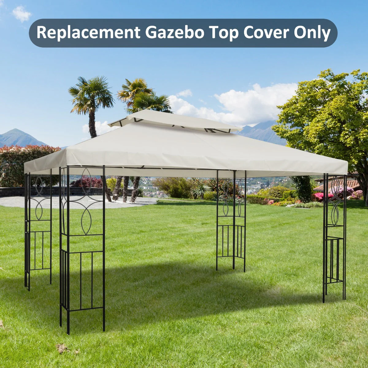 3x4m Gazebo Replacement Roof Canopy 2 Tier Top UV Cover Garden Patio Outdoor Sun Awning Shelters Cream TOP COVER ONLY - Image 9