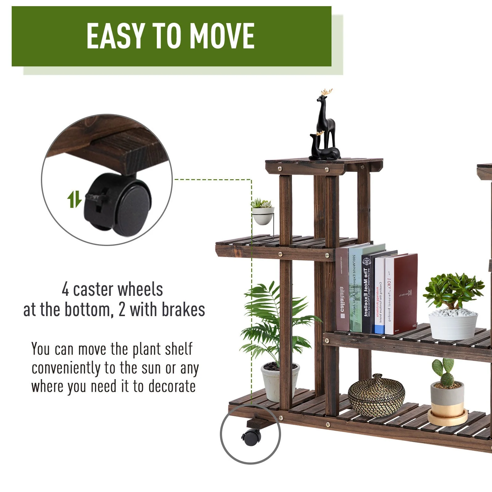 4-Tier Plant Stand with Wheels and Brakes - Image 7