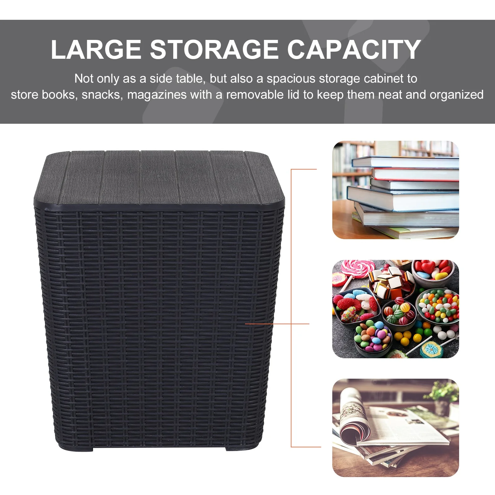 50L Outdoor Rattan-Effect Lift-Top Bar Tea Table Black - Image 5