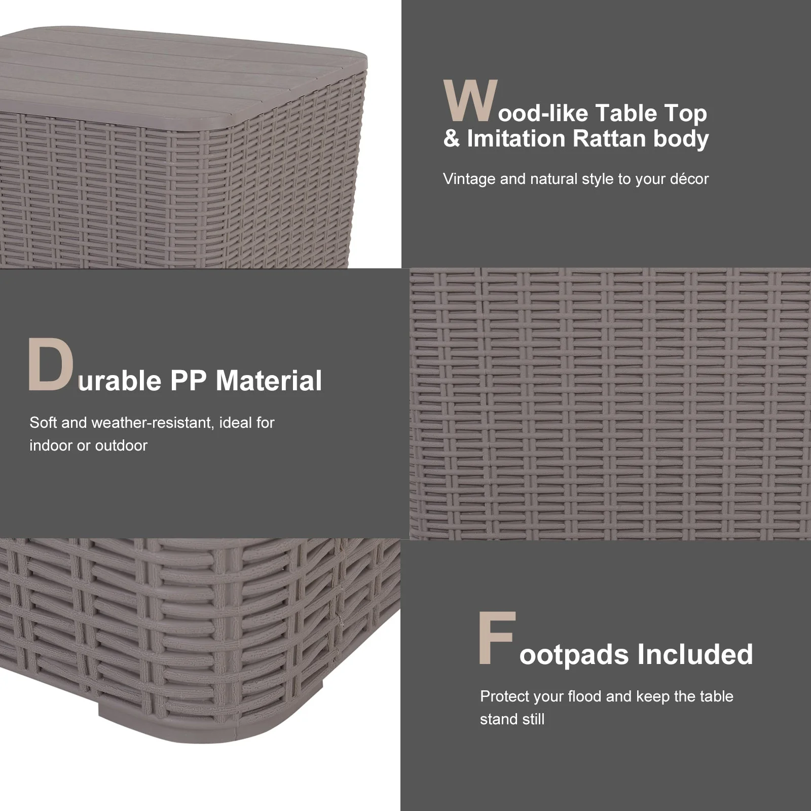 50L Outdoor Rattan-Effect Lift-Top Bar Tea Table Grey - Image 3