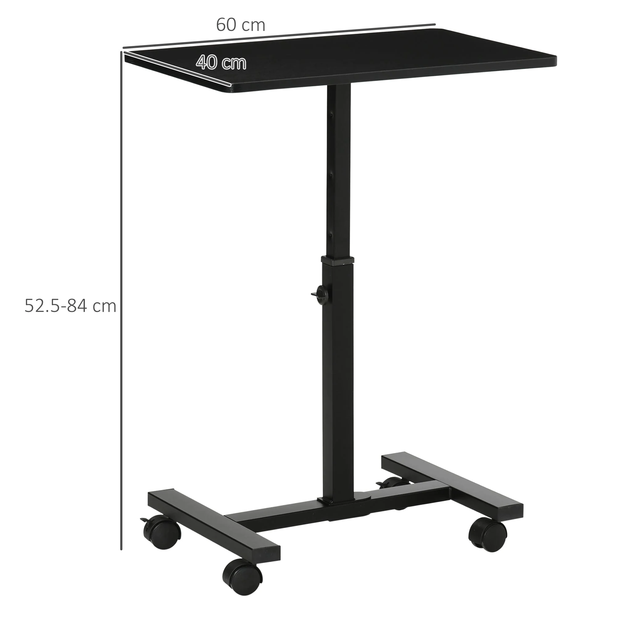52-84cm Adjustable Mobile Over-Surface Table - Black - Image 3