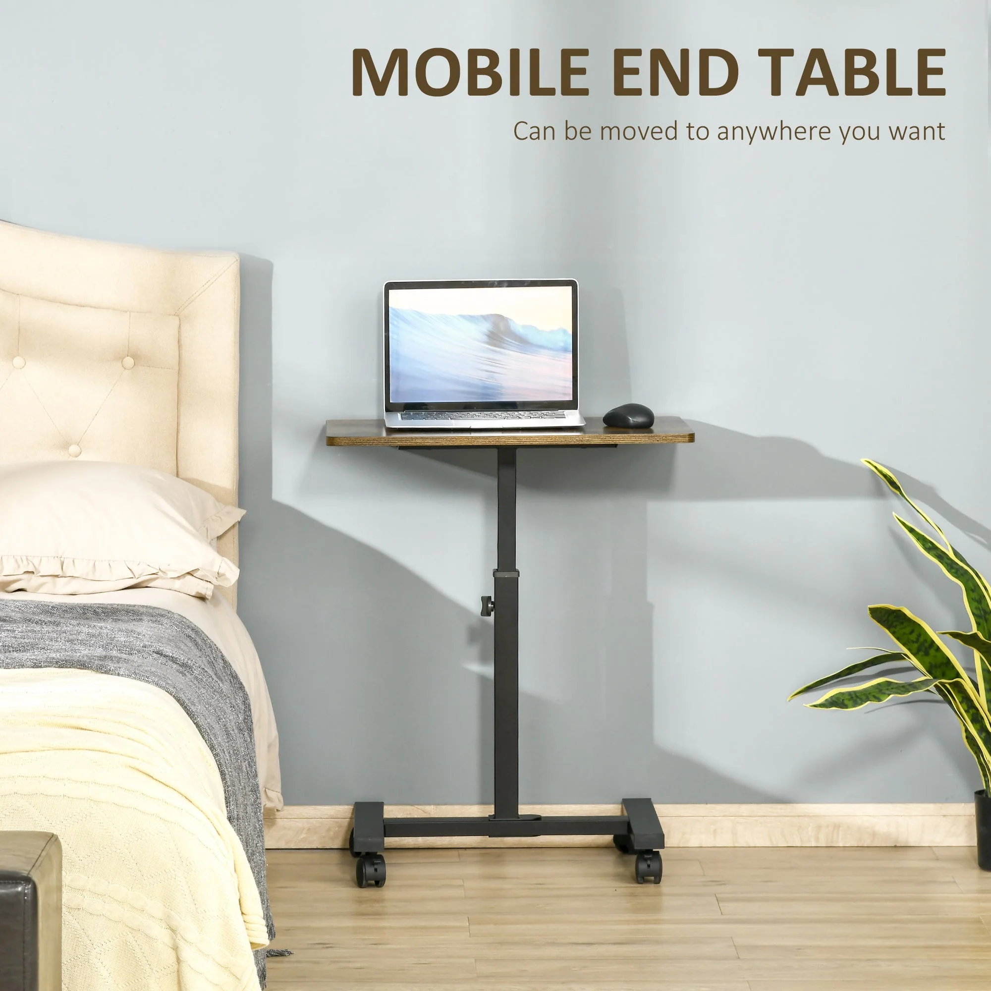 52-84cm Adjustable Mobile Over-Surface Table - Brown - Image 5