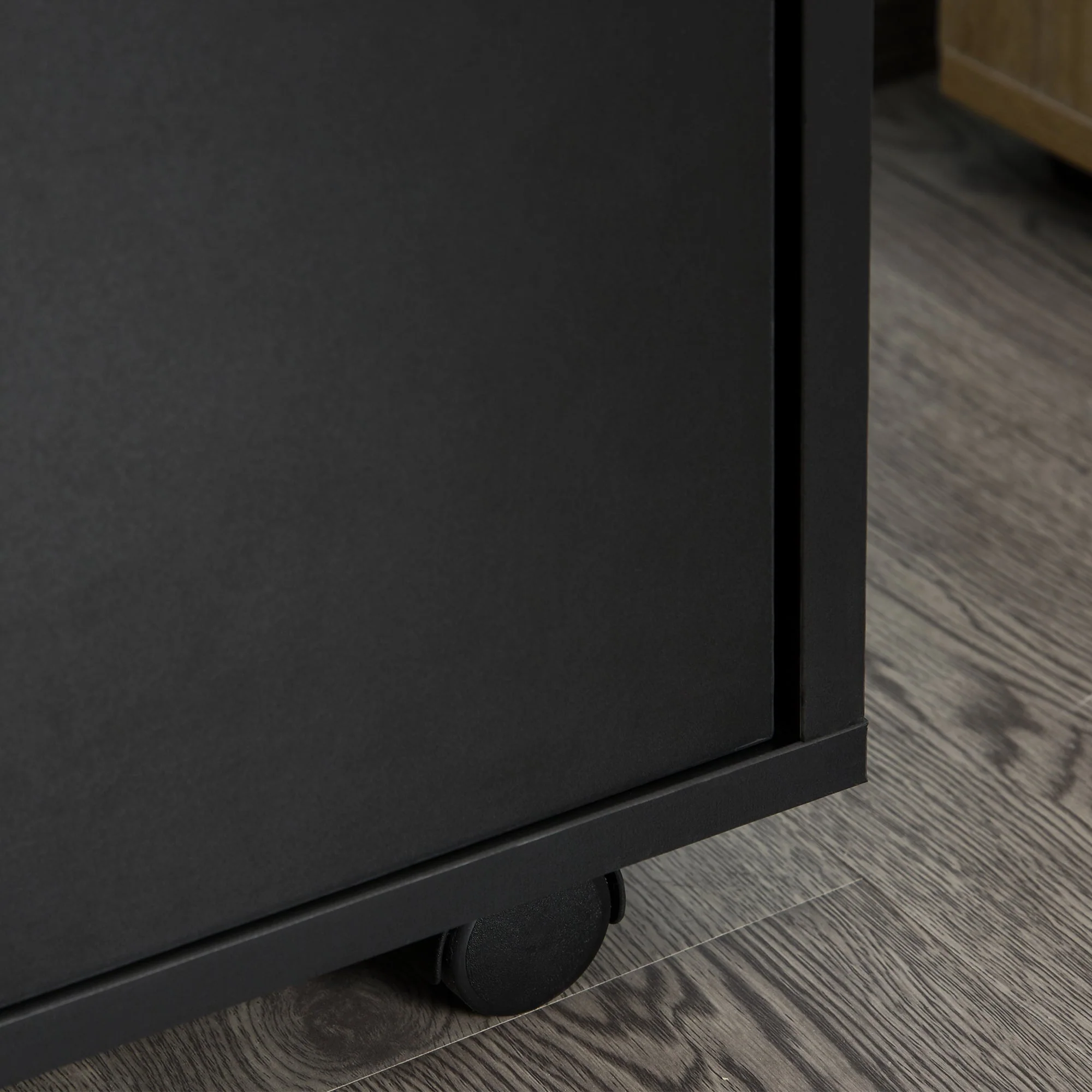 60cm Storage Cabinet w/ Drawer Open Shelf Metal Handles 4 Wheels Office Home Organiser Mobile Printer Black - Image 9