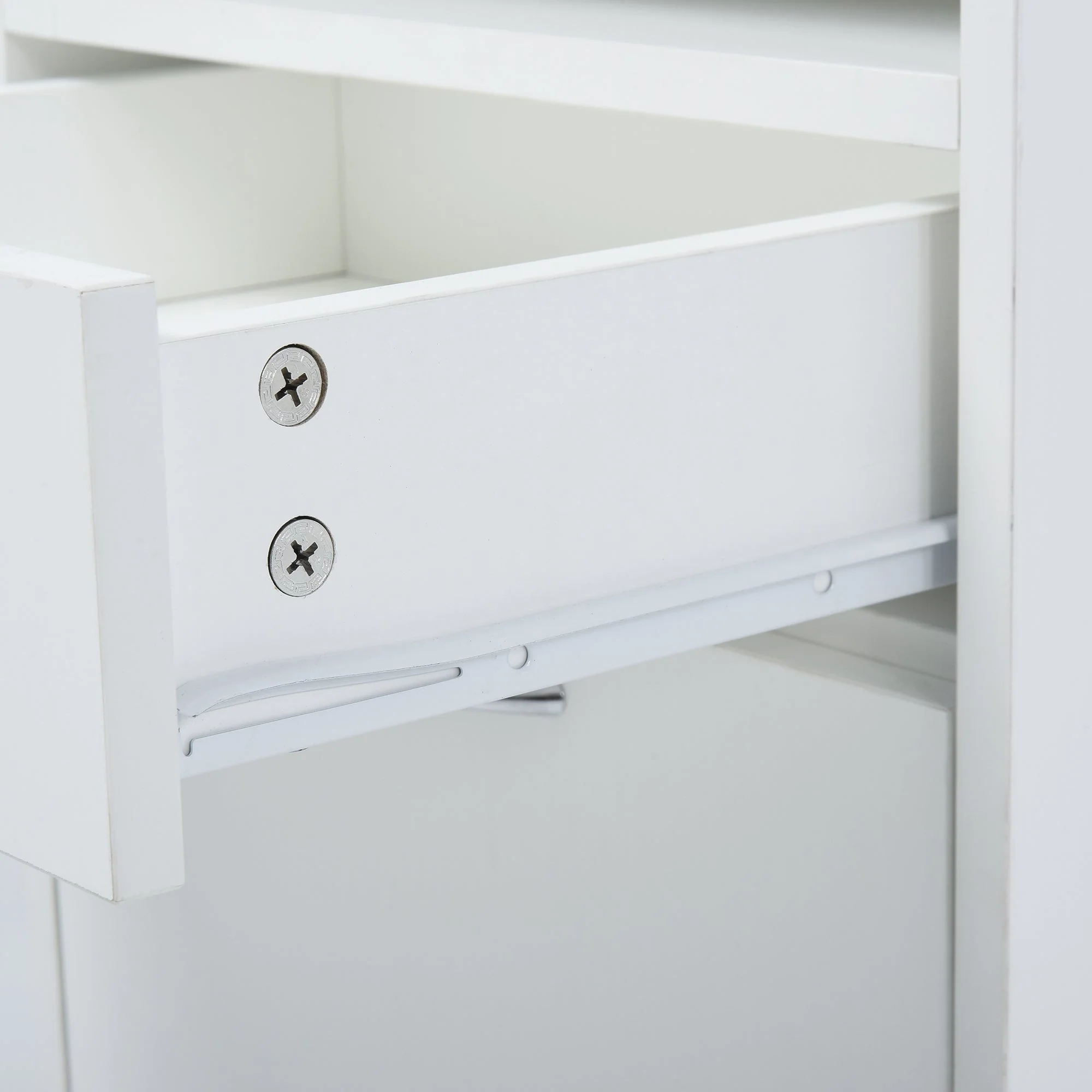 60cm Storage Cabinet w/ Drawer Open Shelf Metal Handles 4 Wheels Office Home Organiser Mobile Printer White - Image 9