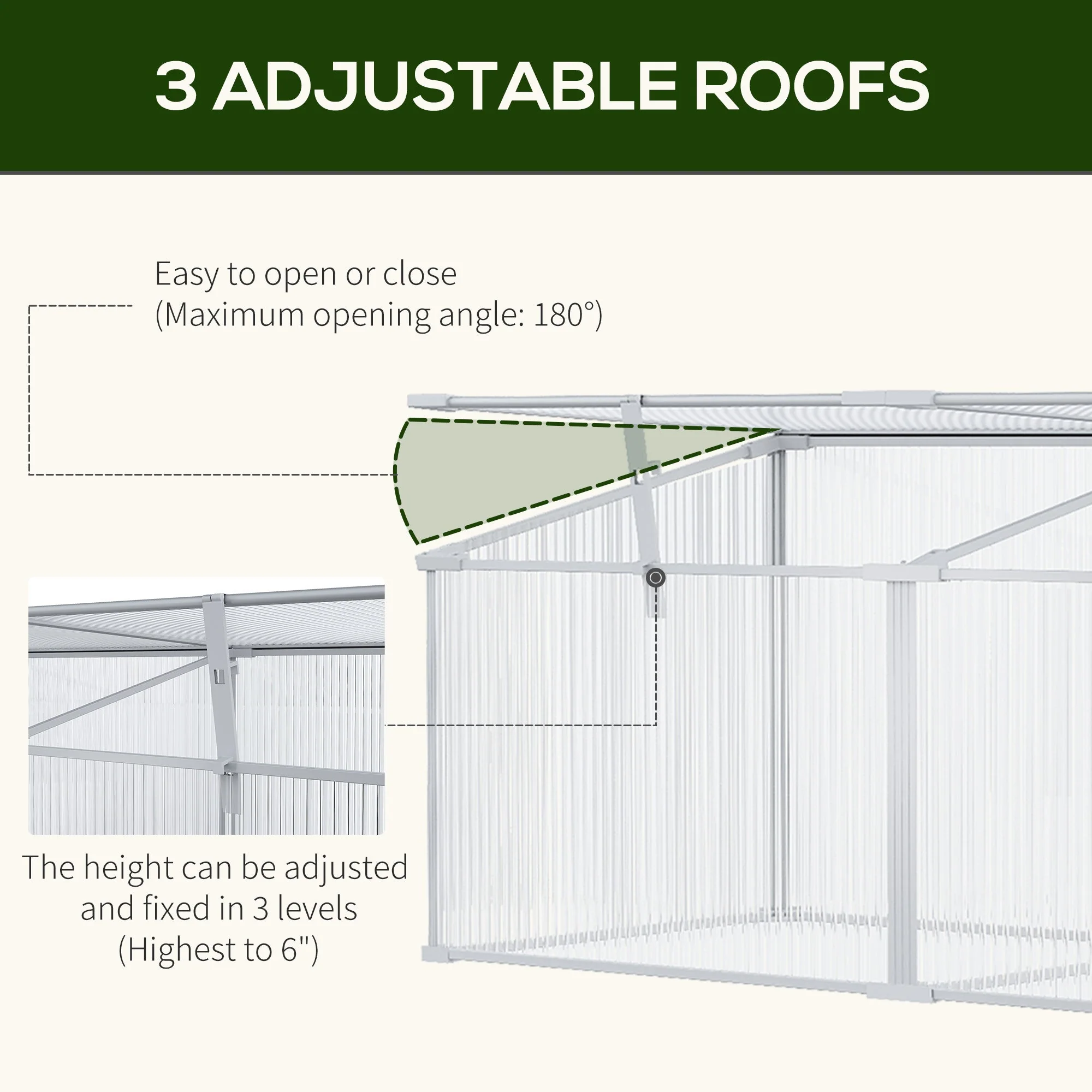 Aluminum Greenhouse Plants Raised Bed Vented Cold Frame Protector 180L x 51W x 51H cm - Image 3