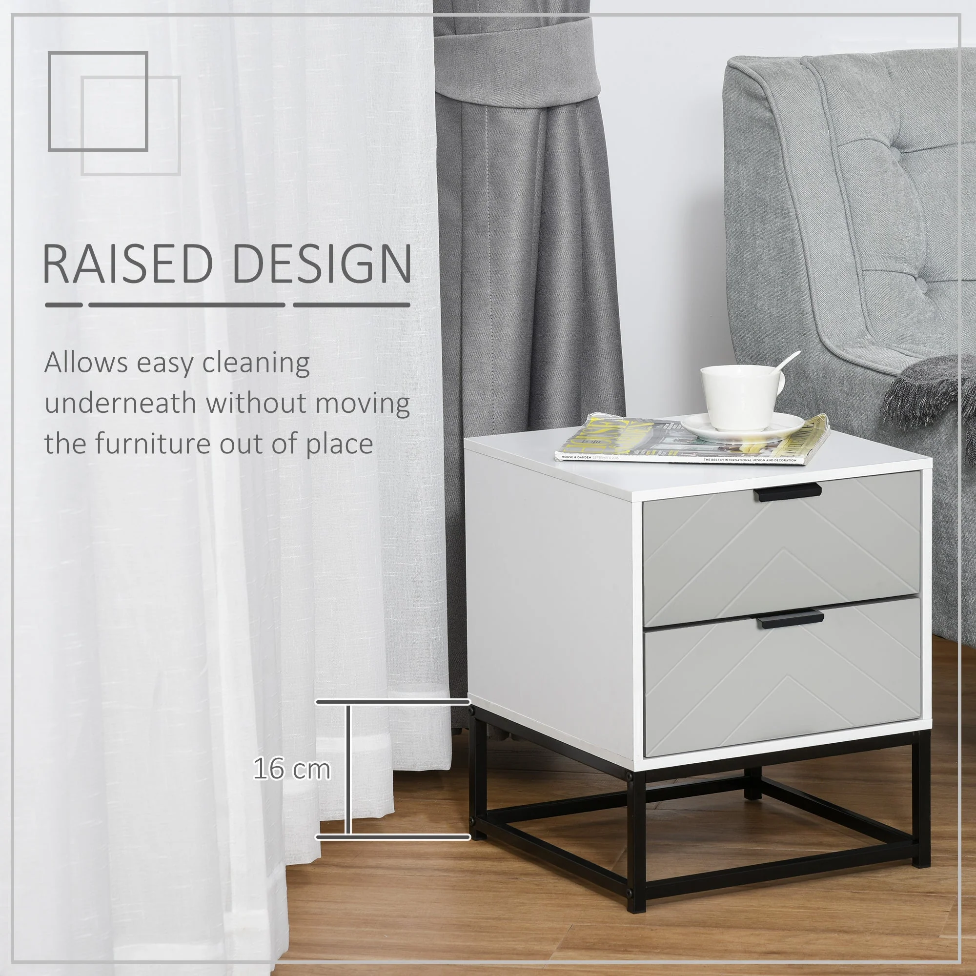 Bedside Cabinet with 2 Drawer Storage Unit - Image 4