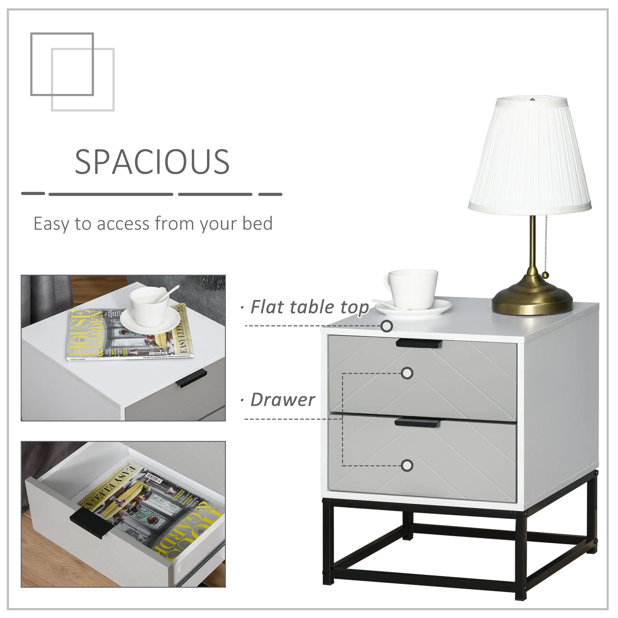 Bedside Cabinet with 2 Drawer Storage Unit - Image 5