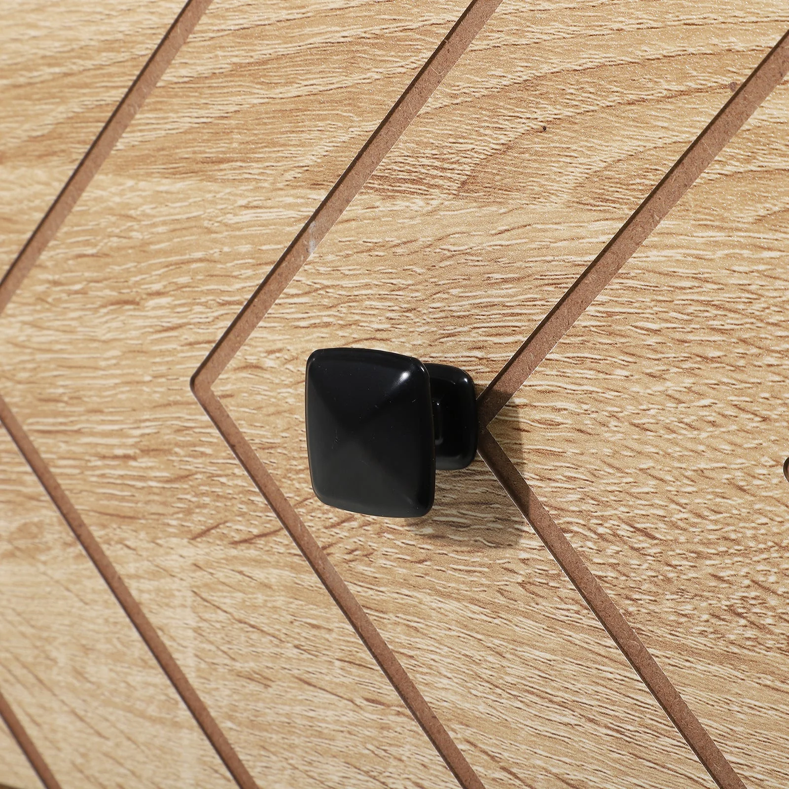 Bedside Table 2 Drawer Unit Zig Zag Design Nightstand w/ Black Metal Handles Melamine Finish - Image 6