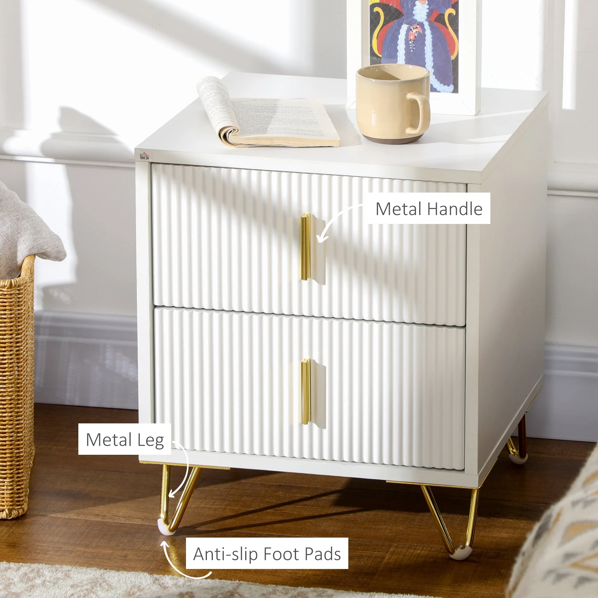 Bedside Table with 2 Drawers - Image 6