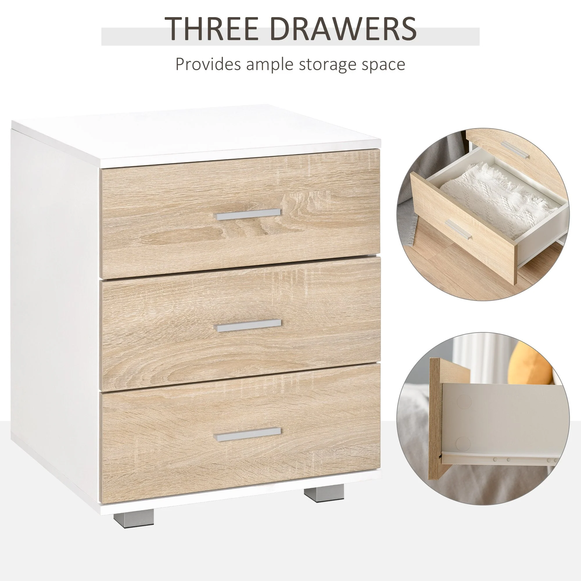 Bedside Table With 3 Drawers Nightstand Side Table Storage Chest For Bedroom - Image 5