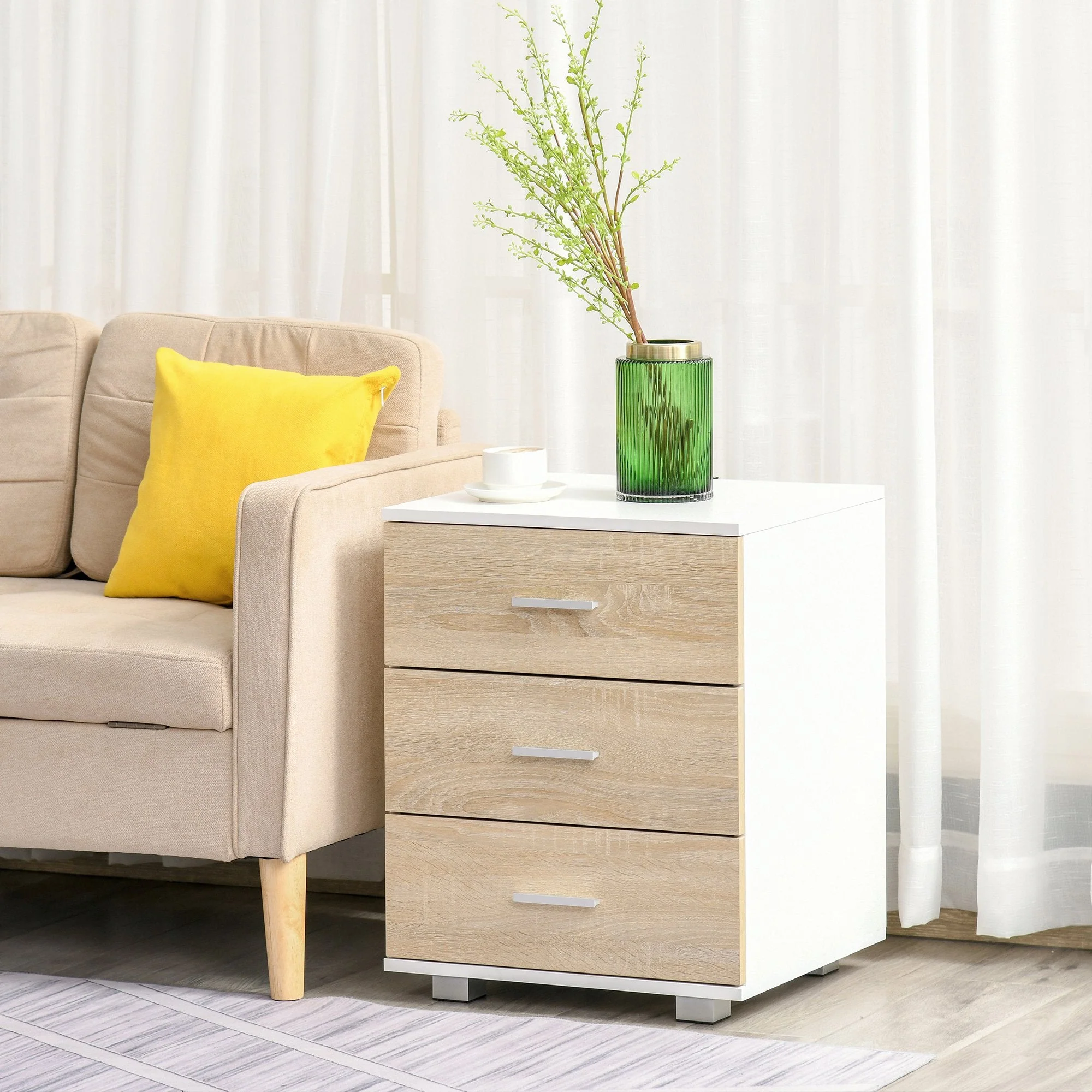 Bedside Table With 3 Drawers Nightstand Side Table Storage Chest For Bedroom - Image 9