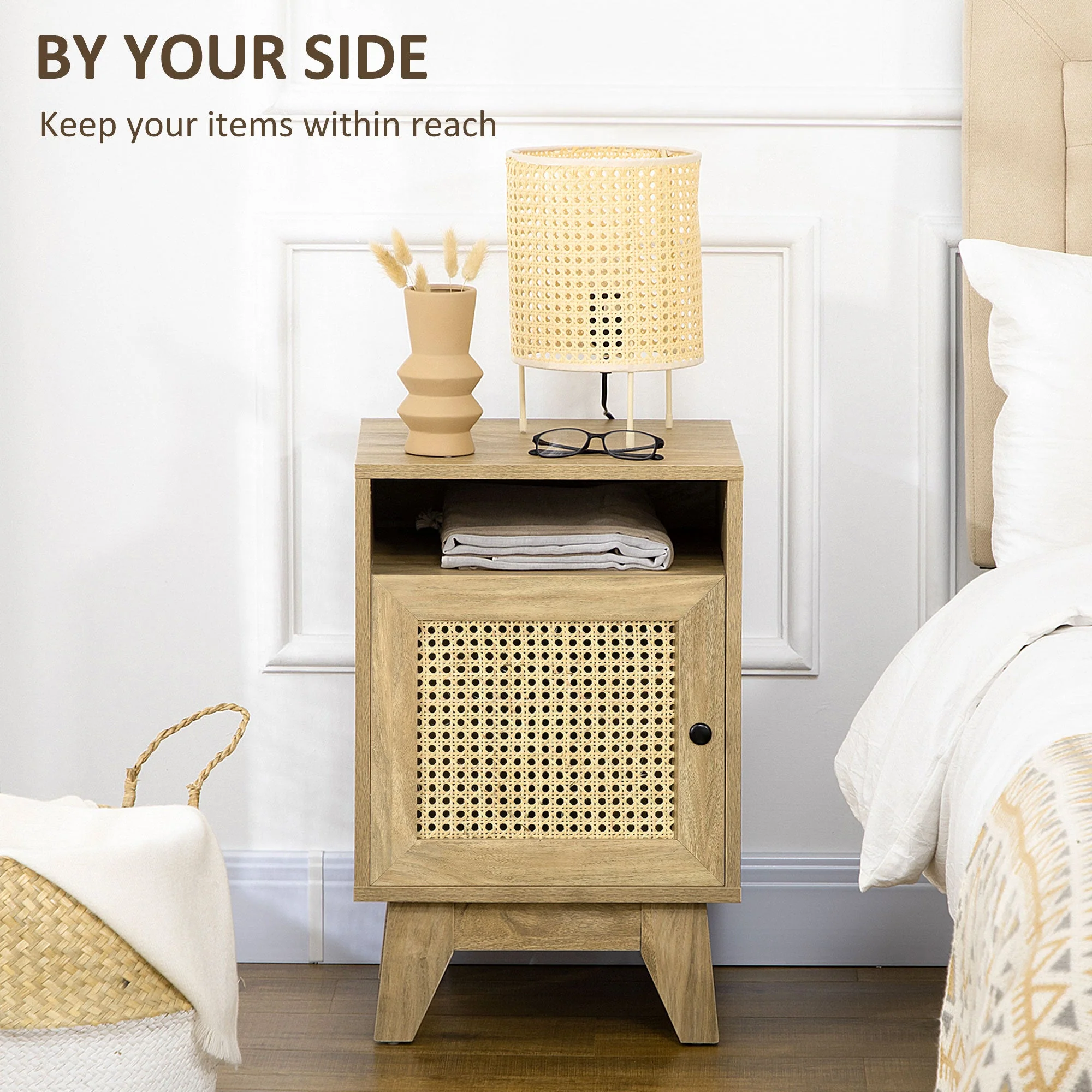 Bedside Table with Rattan Element - Image 3
