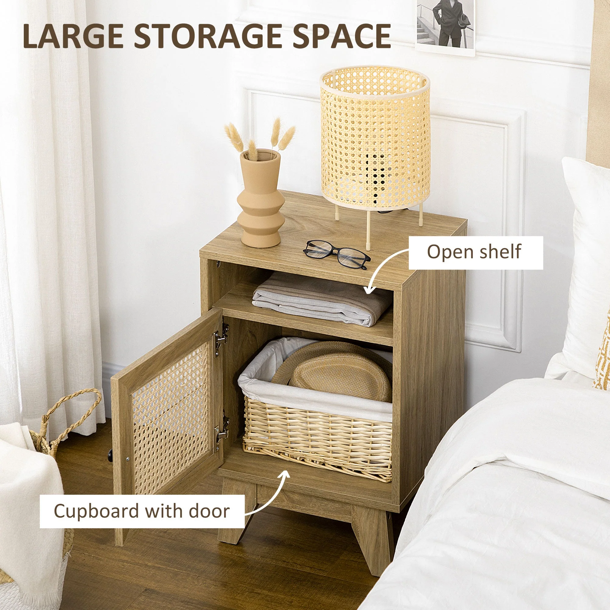 Bedside Table with Rattan Element - Image 4