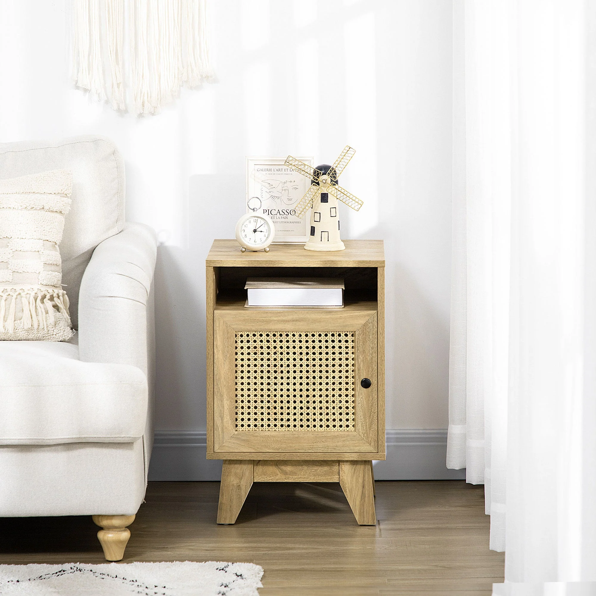 Bedside Table with Rattan Element - Image 6