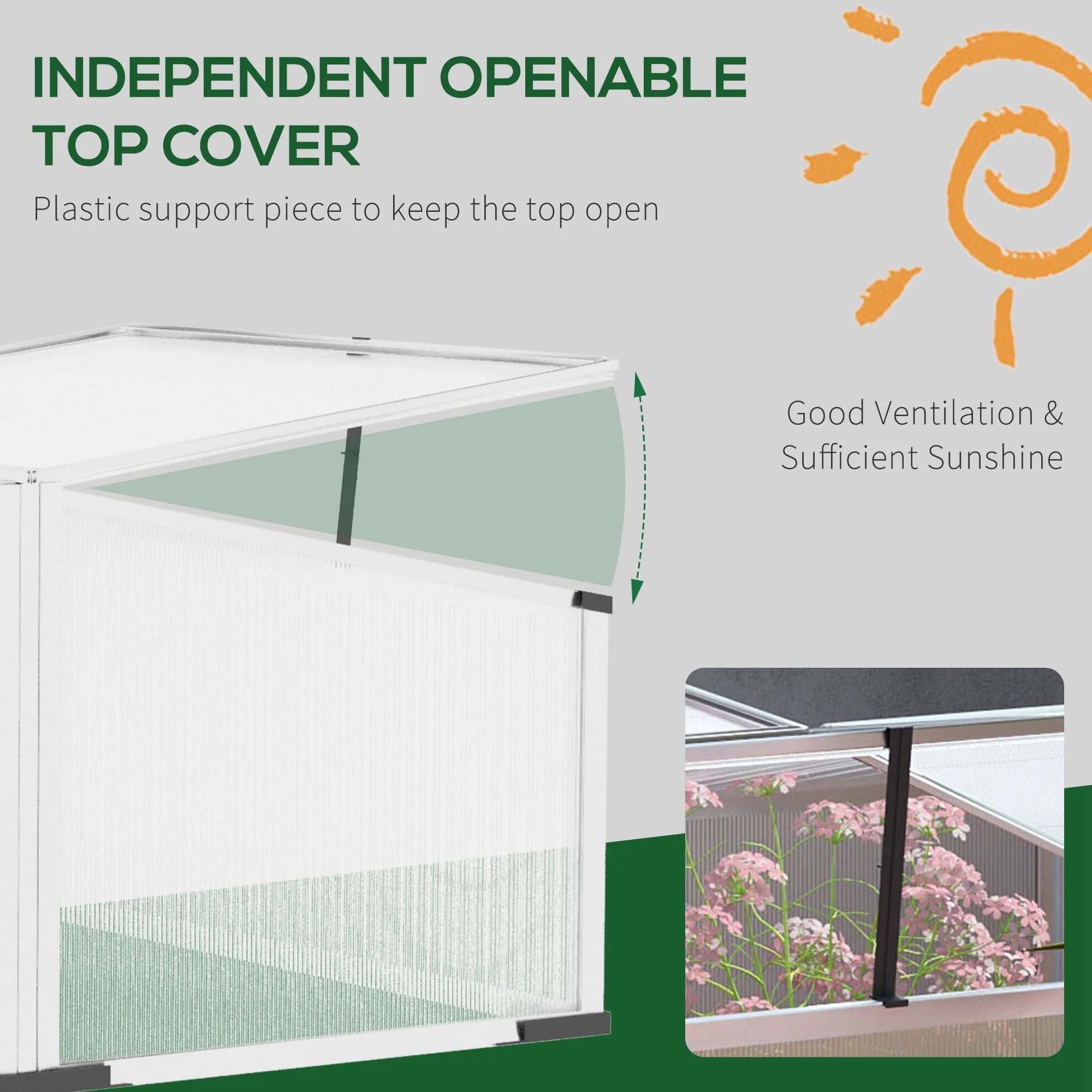 Cold Frame Greenhouse Polycarbonate Grow House w/ Independent Tops - Image 5