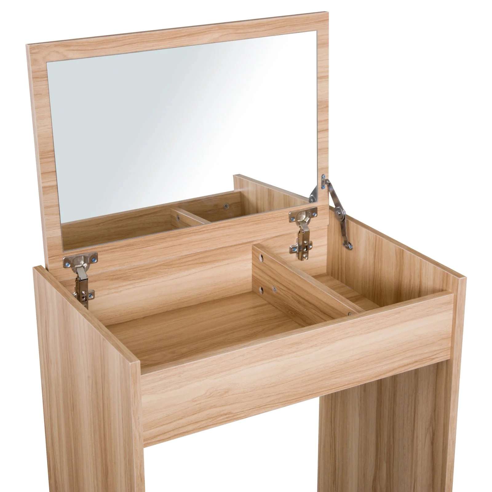 Dressing Table Set Padded Stool Dresser with Flip-up Mirror Multi-purpose - Wood Grain - Image 9