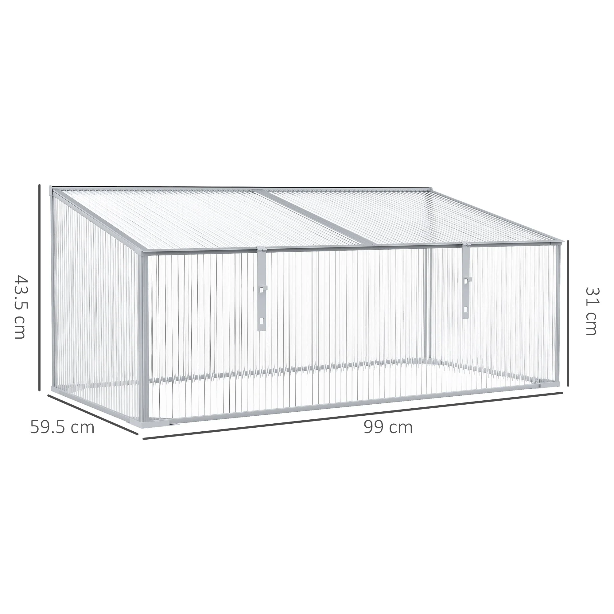 Garden Polycarbonate Cold Frame Greenhouse Grow House Flower Vegetable Plants Bed Aluminium Frame 99L x 60W x 44H cm - Image 3
