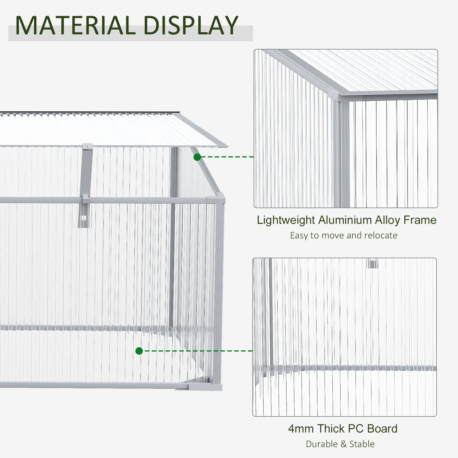 Garden Polycarbonate Cold Frame Greenhouse Grow House Flower Vegetable Plants Bed Aluminium Frame 99L x 60W x 44H cm - Image 4