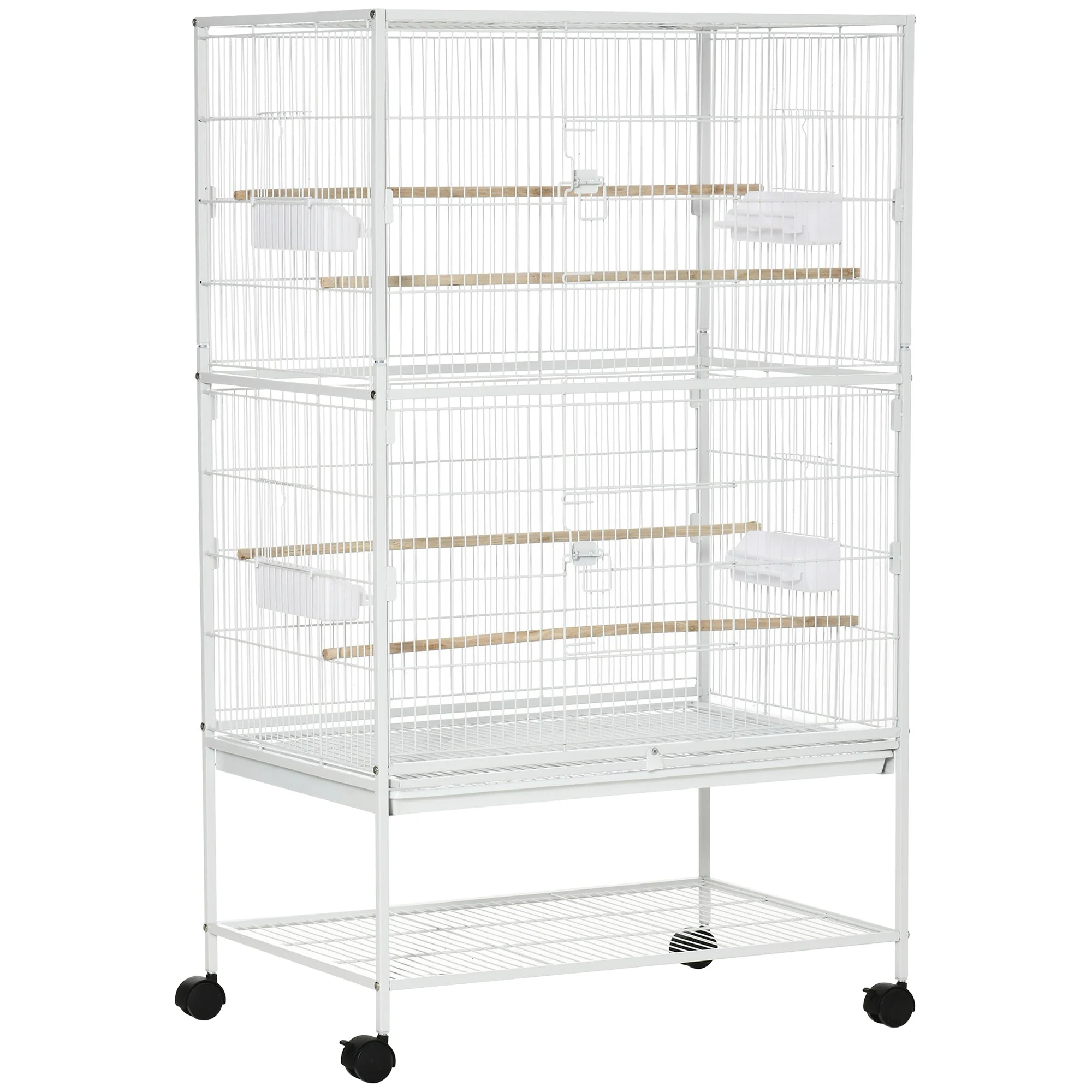 Grille 132cm Bird Cage Wheeled White by Pawhut - Image 5