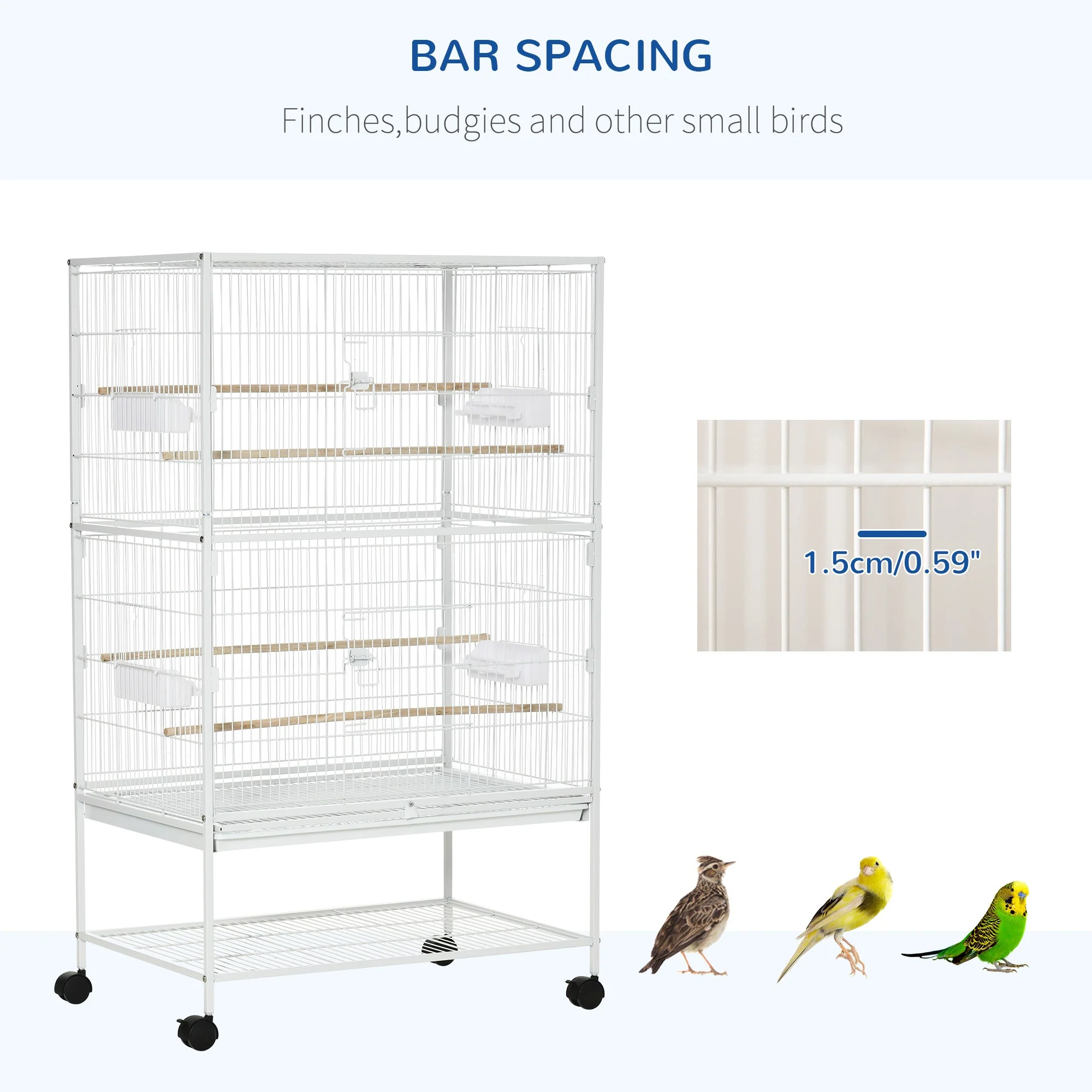 Grille 132cm Bird Cage Wheeled White by Pawhut - Image 7