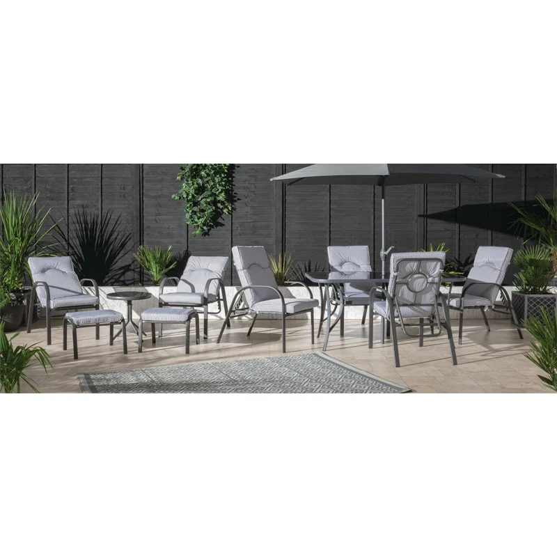 Premium Garden Patio Dining Set - 6 Seats Grey Pinstripe Cushions - Image 4