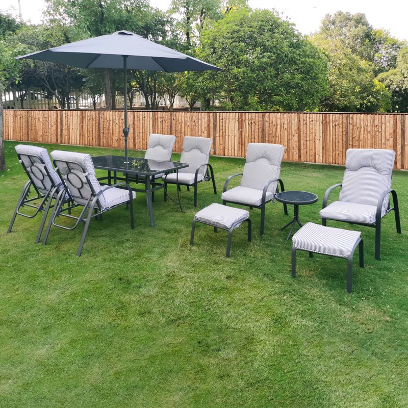 Premium Garden Patio Dining Set - 6 Seats Grey Pinstripe Cushions - Image 5