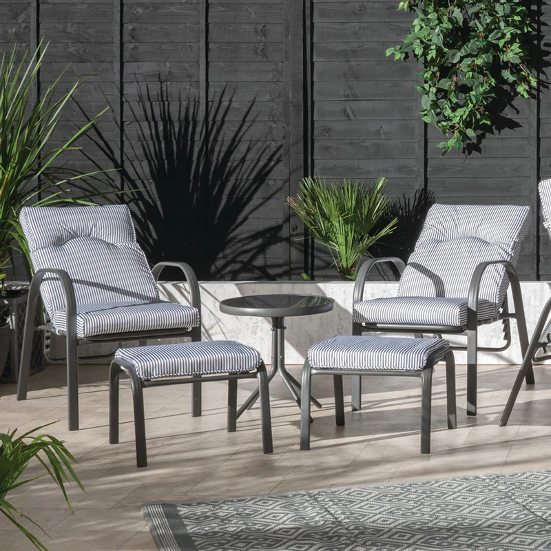 Premium Garden Patio Dining Set - 6 Seats Grey Pinstripe Cushions - Image 7