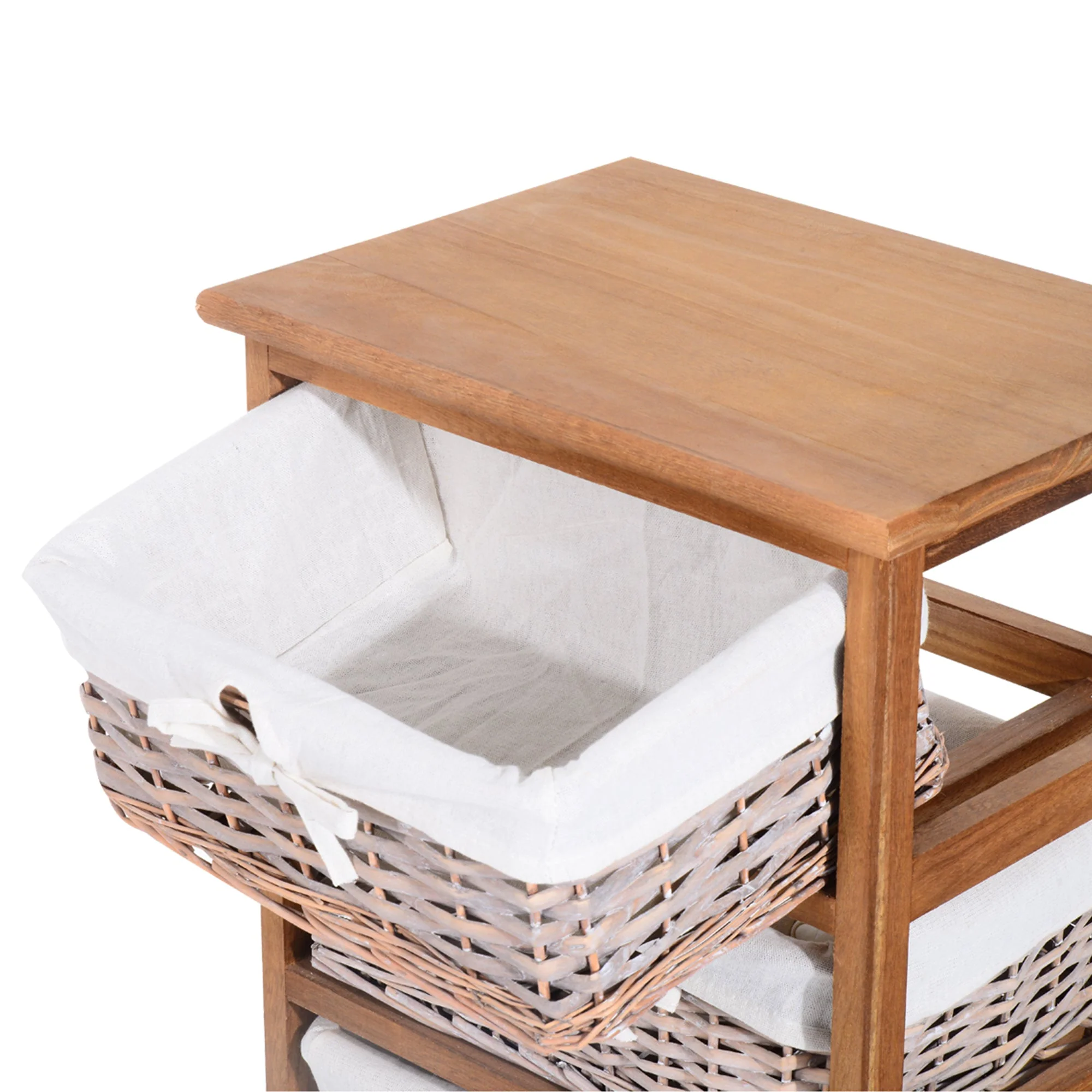 Homcom 5 Drawer Dresser Wicker Basket Storage Shelf Unit Wooden Frame Home Organisation Cabinet Bedroom Office Furniture Natural Finish 90x40cm - Image 7