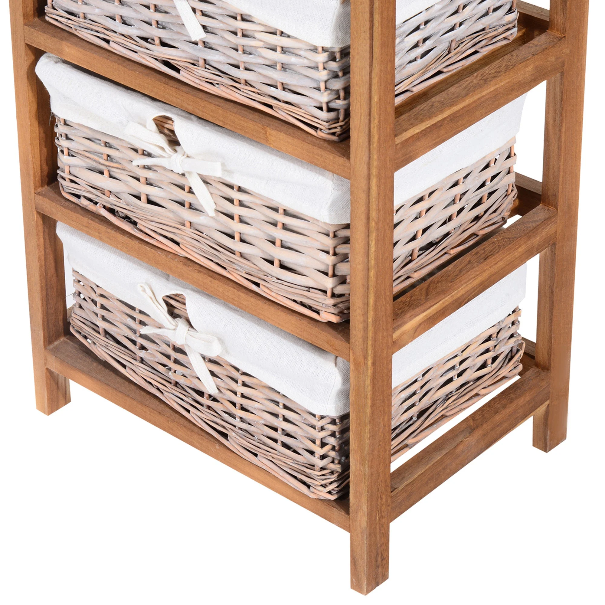 Homcom 5 Drawer Dresser Wicker Basket Storage Shelf Unit Wooden Frame Home Organisation Cabinet Bedroom Office Furniture Natural Finish 90x40cm - Image 8