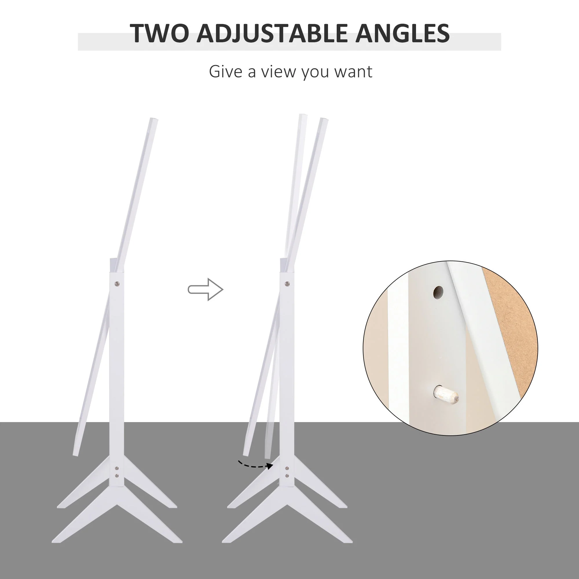 Homcom Freestanding Dressing Mirror Bedroom Tall Adjustable Angle 148x47cm White - Image 3