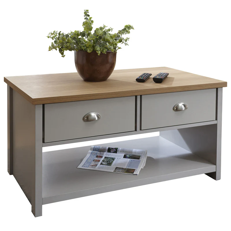Lancaster Coffee Table Grey 1 Shelf 2 Drawers - Image 11