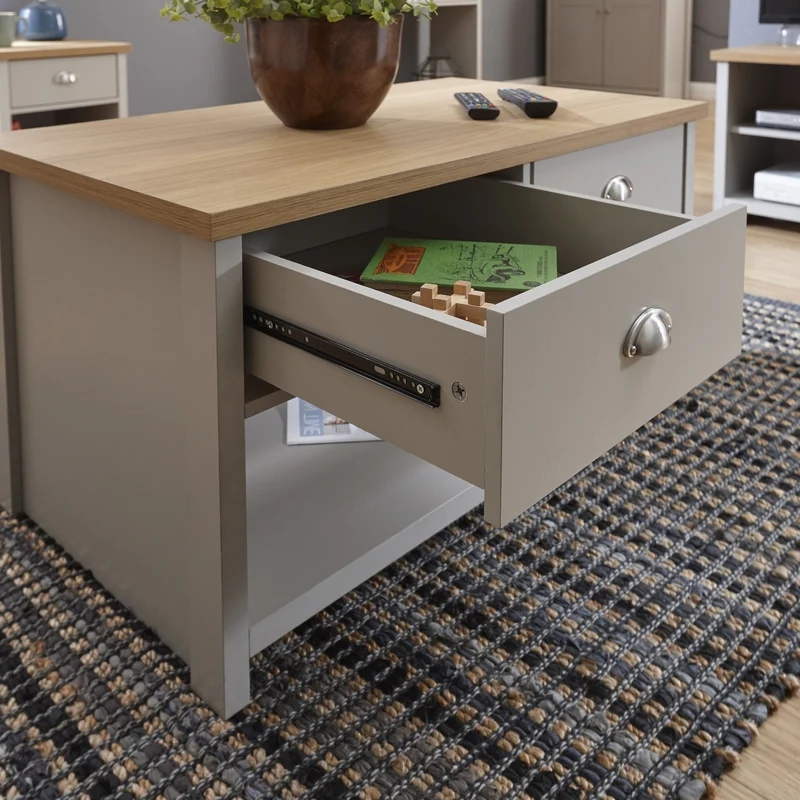 Lancaster Coffee Table Grey 1 Shelf 2 Drawers - Image 5