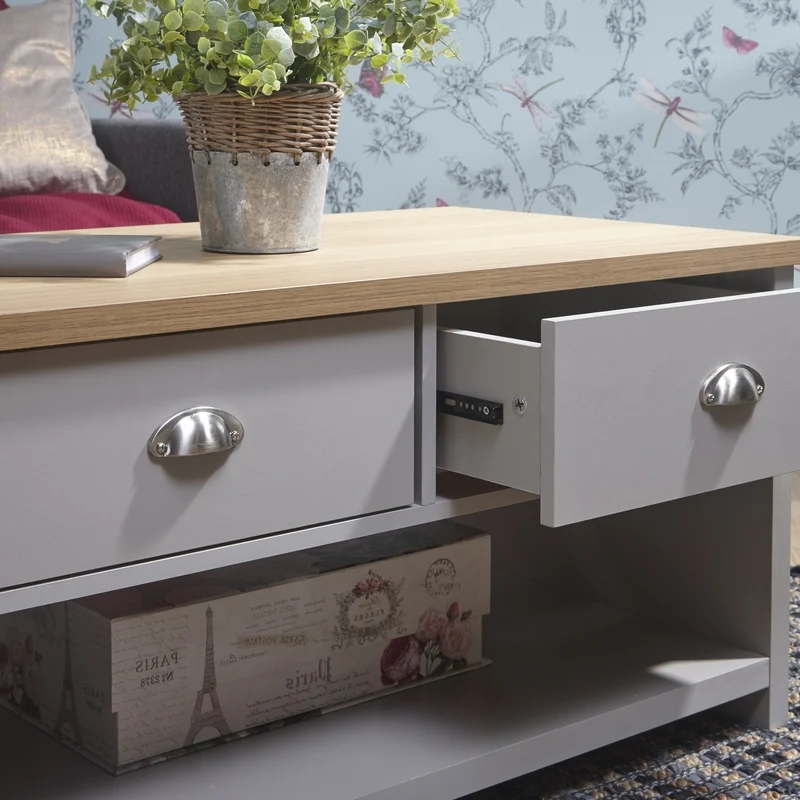 Lancaster Coffee Table Grey 1 Shelf 2 Drawers - Image 7