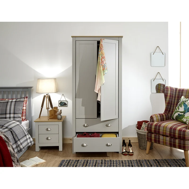 Lancaster Tall Wardrobe Grey 2 Doors 2 Drawers - Image 3