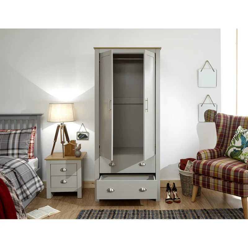 Lancaster Tall Wardrobe Grey 2 Doors 2 Drawers - Image 5