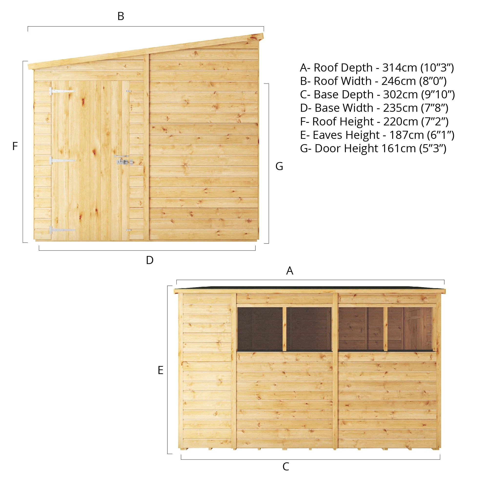 Mercia Woodsman 10' 3" x 8' Pent Shed - Premium Dip Treated Shiplap - Styrene Windows - Image 12