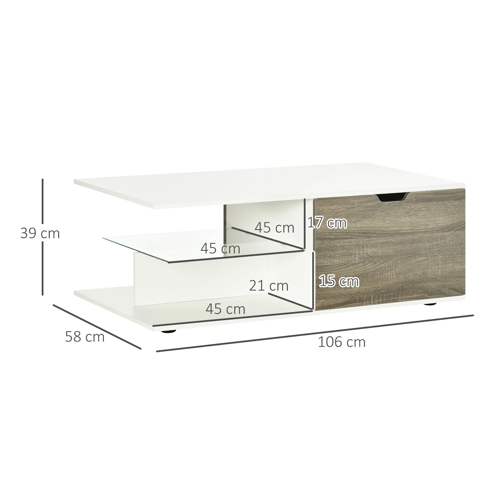 Modern Coffee Table with Tempered Glass Shelf and Two Drawers - Image 3