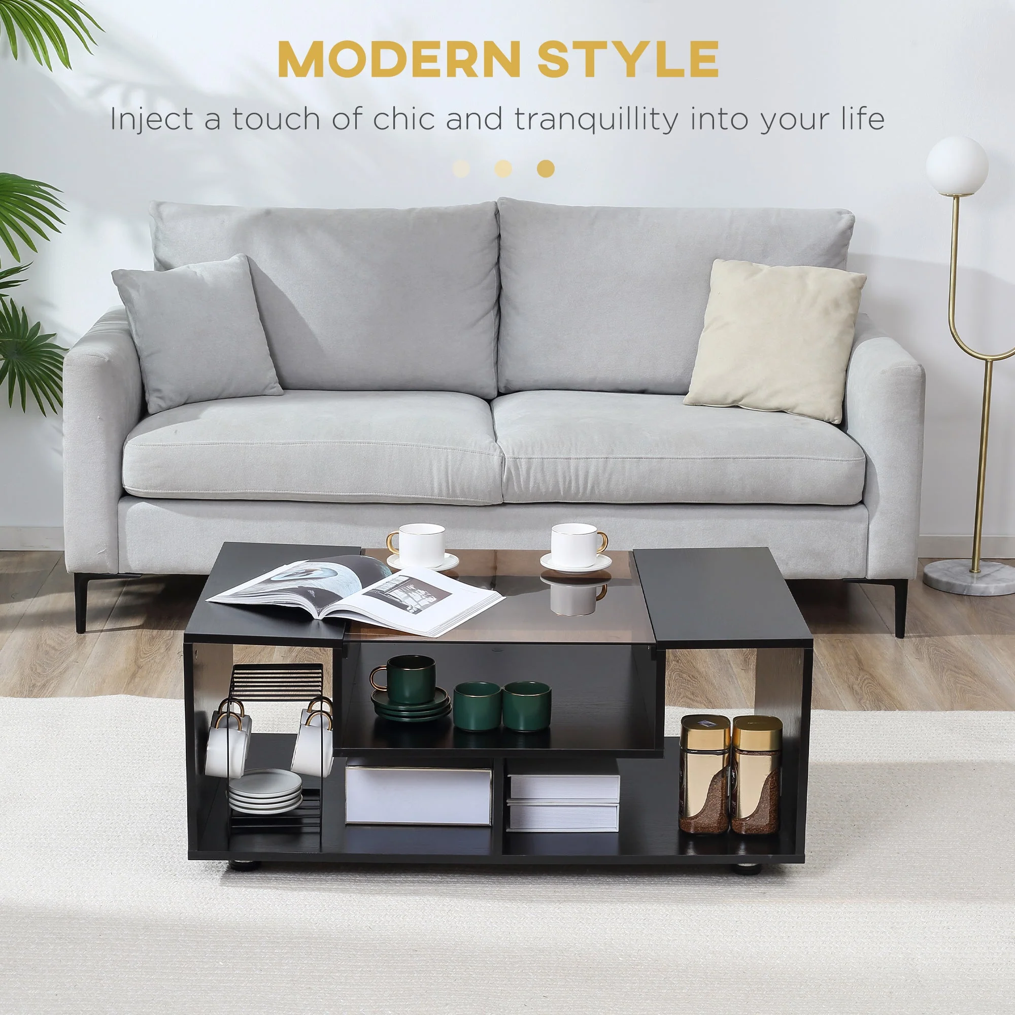 Modern Coffee Table with Tempered Glass Top - Image 4