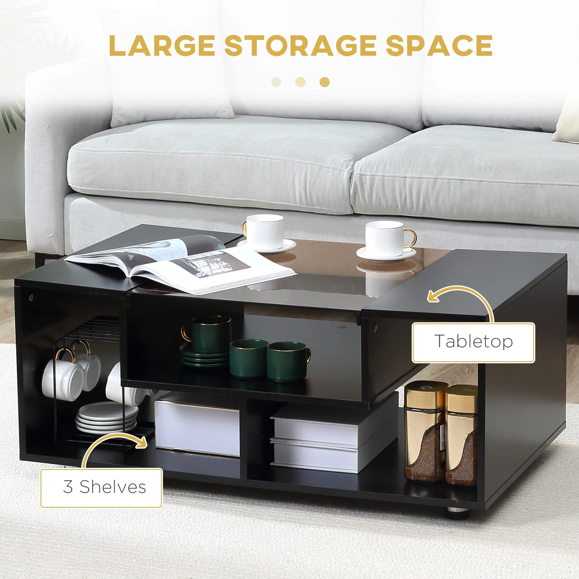 Modern Coffee Table with Tempered Glass Top - Image 5