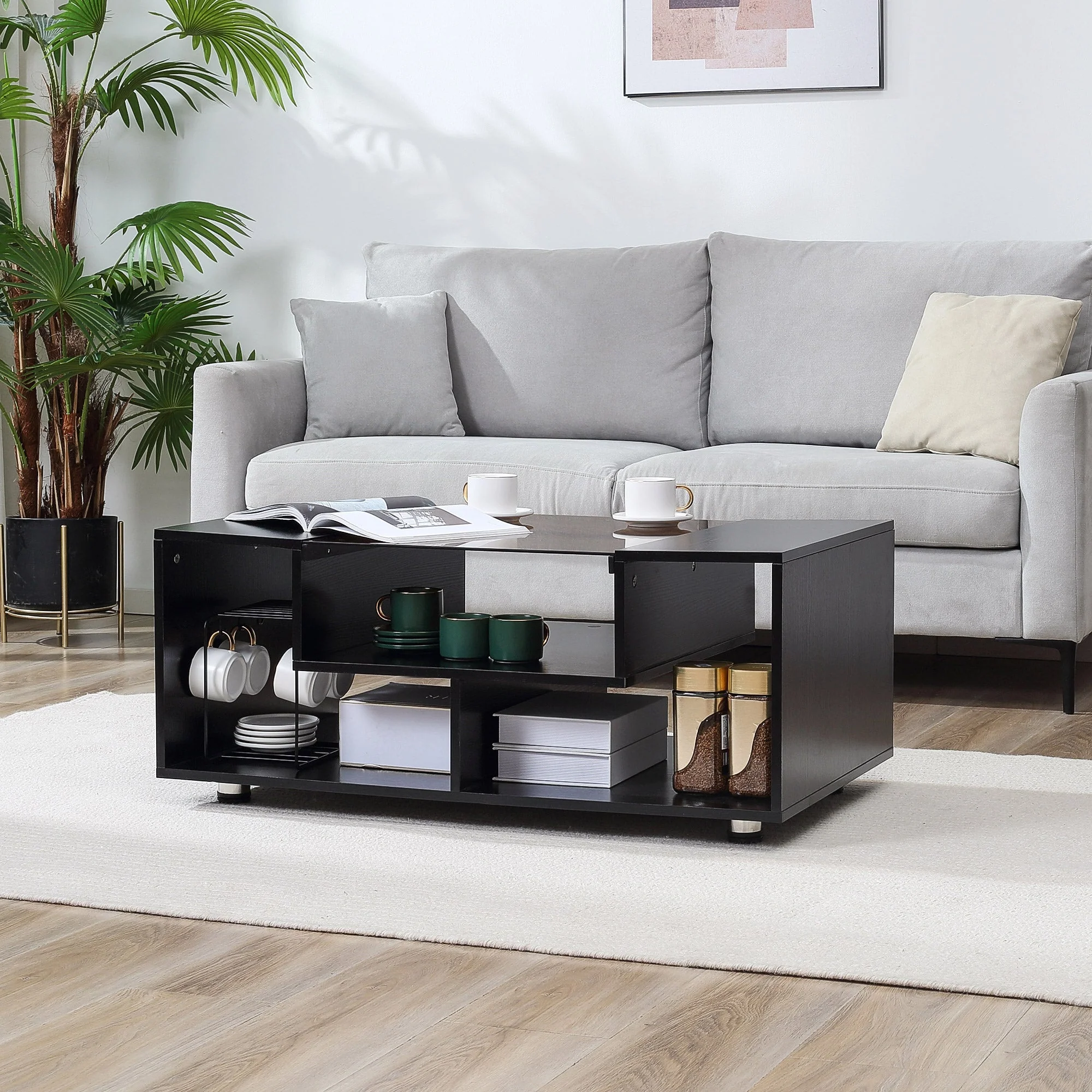 Modern Coffee Table with Tempered Glass Top - Image 9