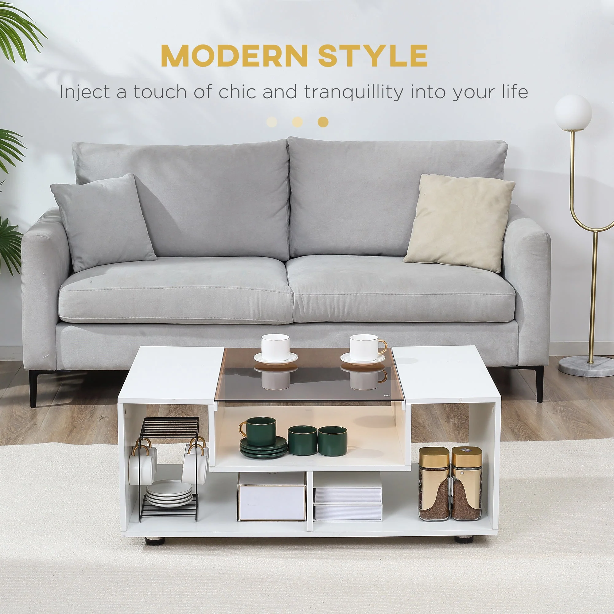 Modern Coffee Table with Tempered Glass Top - Image 4